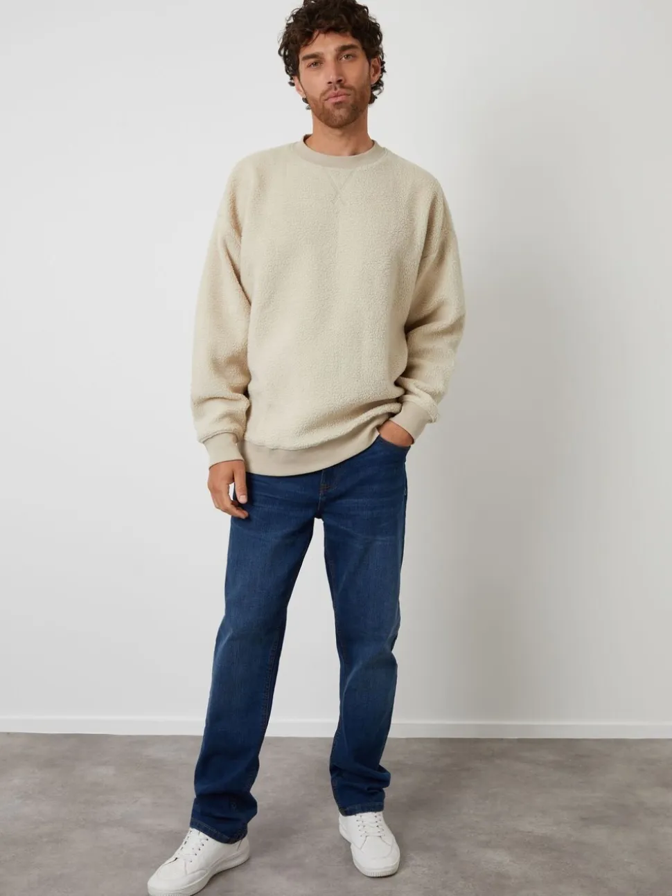 Threadbare Natural Crew Neck Relaxed Fit Borg Sweatshirt