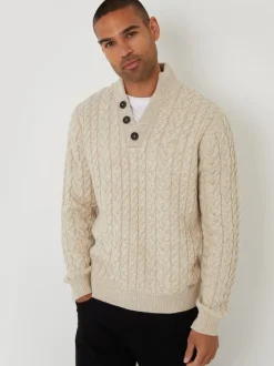 Threadbare Natural Funnel Neck Cable Knit Jumper
