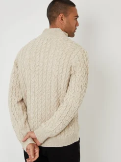Threadbare Natural Funnel Neck Cable Knit Jumper