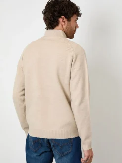 Threadbare Natural Raglan Rib Quarter Zip Knitted Jumper