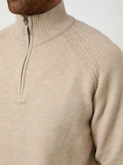 Threadbare Natural Raglan Rib Quarter Zip Knitted Jumper