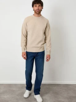 Threadbare Natural Raglan Rib Knitted Crew Neck Jumper