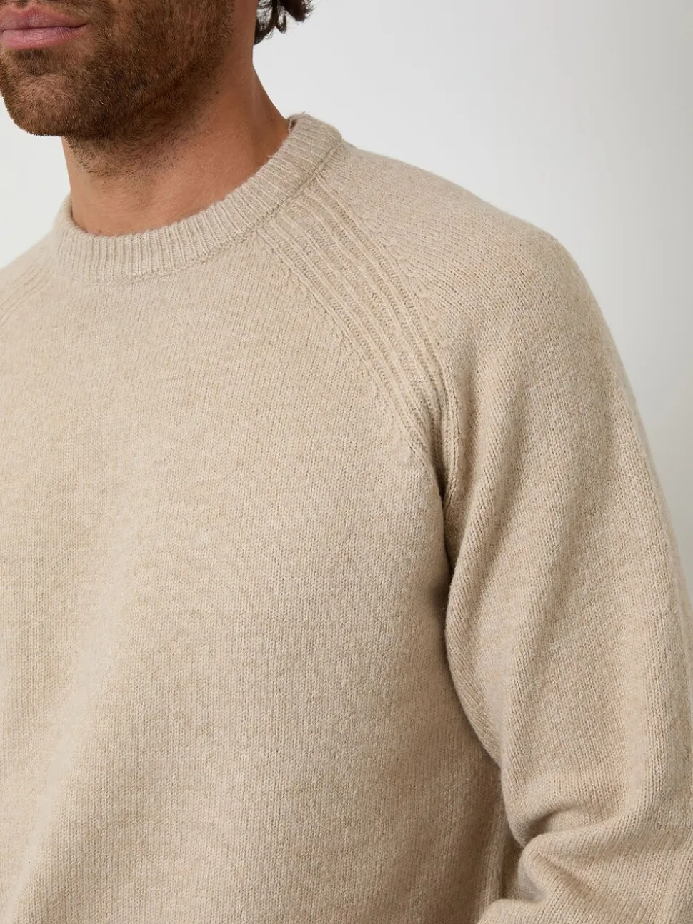 Threadbare Natural Raglan Rib Knitted Crew Neck Jumper