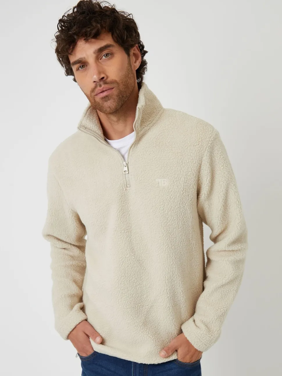 Threadbare Natural Regular Fit Relaxed Fit Borg Sweatshirt