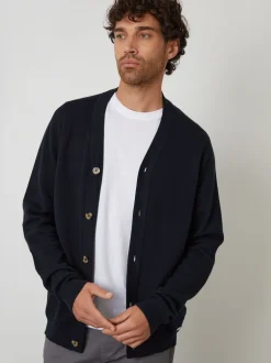 Threadbare Navy Blue Cotton Blend Knitted Cardigan