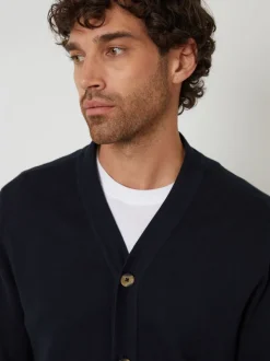 Threadbare Navy Blue Cotton Blend Knitted Cardigan