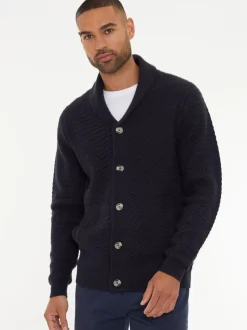 Threadbare Navy Blue Shawl Collar Knitted Cardigan