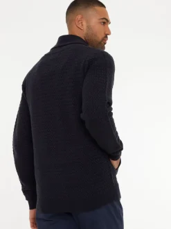 Threadbare Navy Blue Shawl Collar Knitted Cardigan