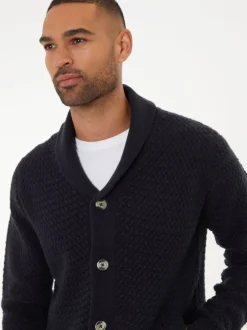Threadbare Navy Blue Shawl Collar Knitted Cardigan