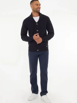 Threadbare Navy Blue Shawl Collar Knitted Cardigan