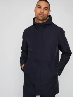 Threadbare Navy Blue Showerproof Zip Up Hooded Raincoat