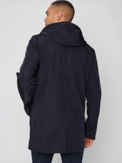 Threadbare Navy Blue Showerproof Zip Up Hooded Raincoat