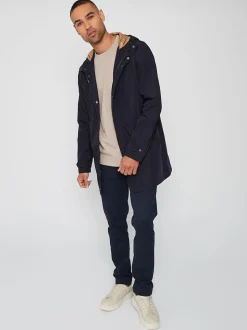 Threadbare Navy Blue Showerproof Zip Up Hooded Raincoat
