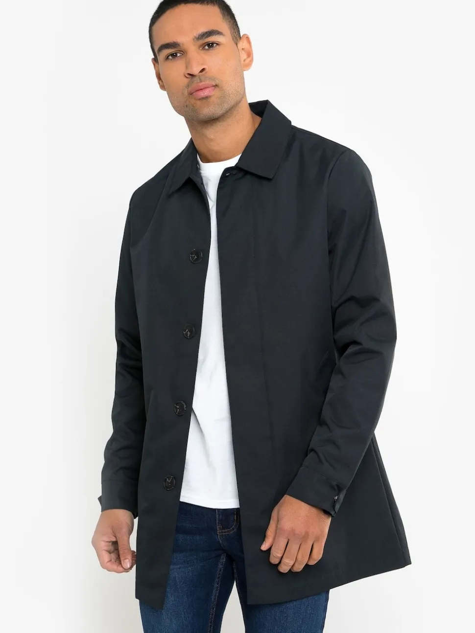 Threadbare Navy Blue Showerproof Longline Trench Coat