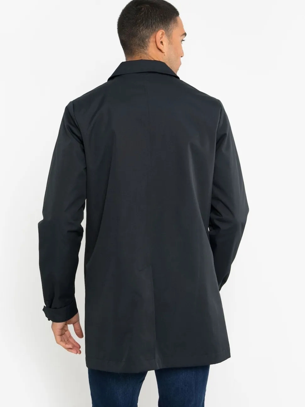 Threadbare Navy Blue Showerproof Longline Trench Coat