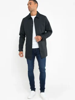 Threadbare Navy Blue Showerproof Longline Trench Coat