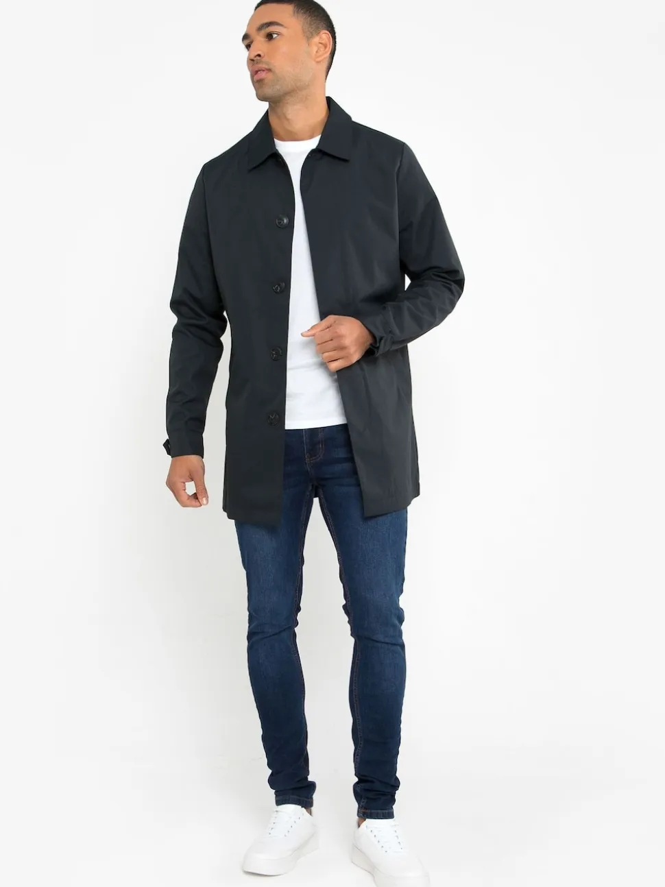 Threadbare Navy Blue Showerproof Longline Trench Coat