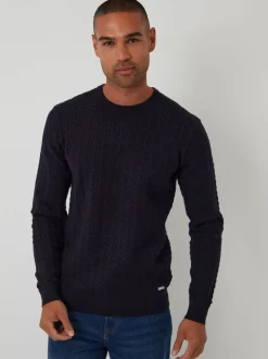 Threadbare Navy Cable Knit Crew Neck Jumper