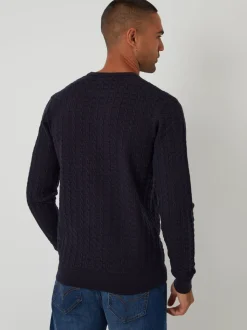 Threadbare Navy Cable Knit Crew Neck Jumper