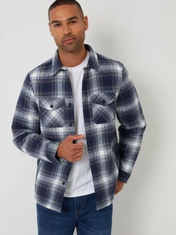 Threadbare Navy Check Brushed Borg Lined Shacket