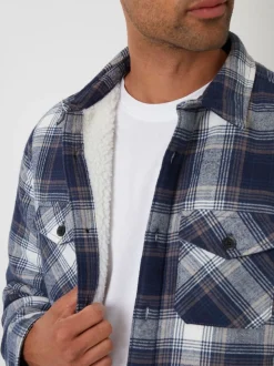 Threadbare Navy Check Brushed Borg Lined Shacket