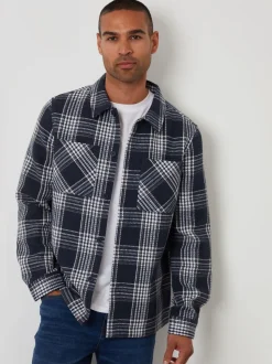 Threadbare Navy Check Waffle Textured Shacket