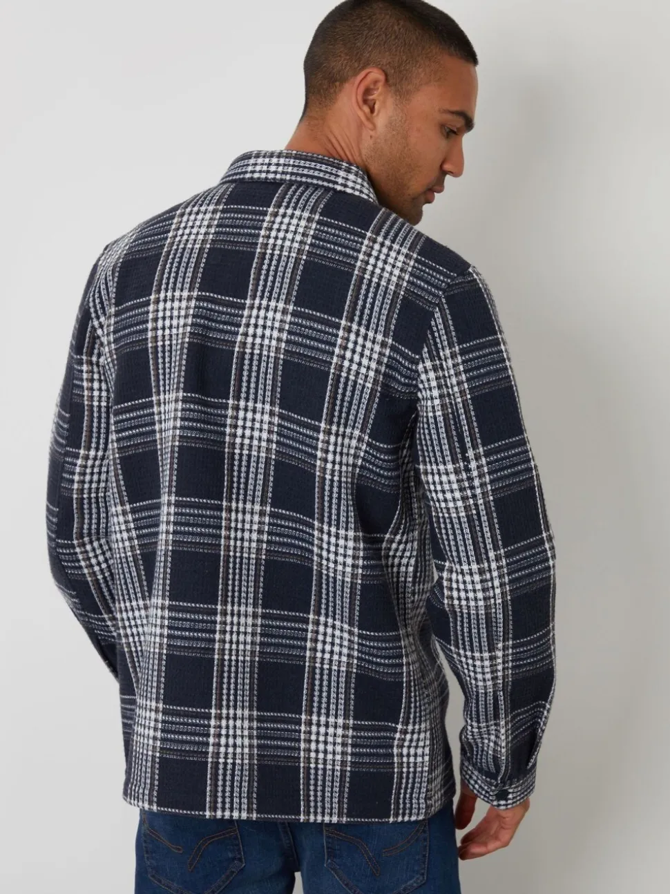 Threadbare Navy Check Waffle Textured Shacket