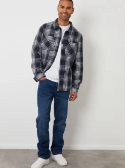 Threadbare Navy Check Waffle Textured Shacket