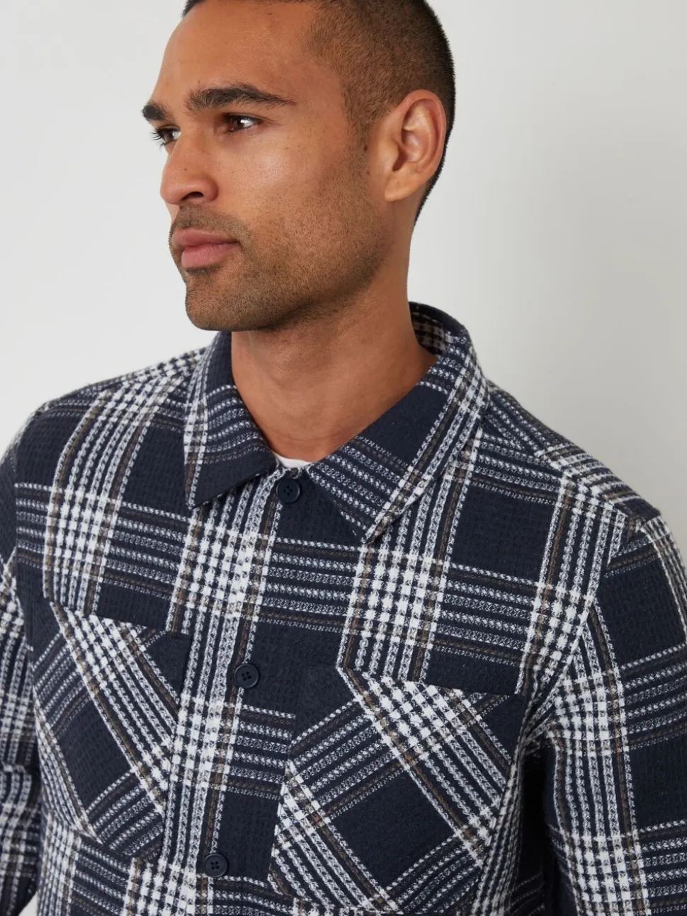 Threadbare Navy Check Waffle Textured Shacket