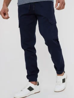 Threadbare Navy Cotton Jogger Style Cargo Trousers With Stretch