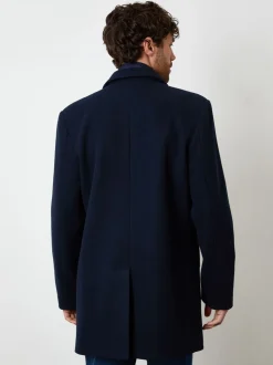 Threadbare Navy Faux Wool Mock Layer Longline Trench Coat