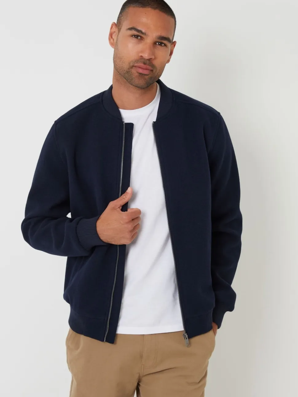 Threadbare Navy Faux Wool Brushed Bomber Jacket