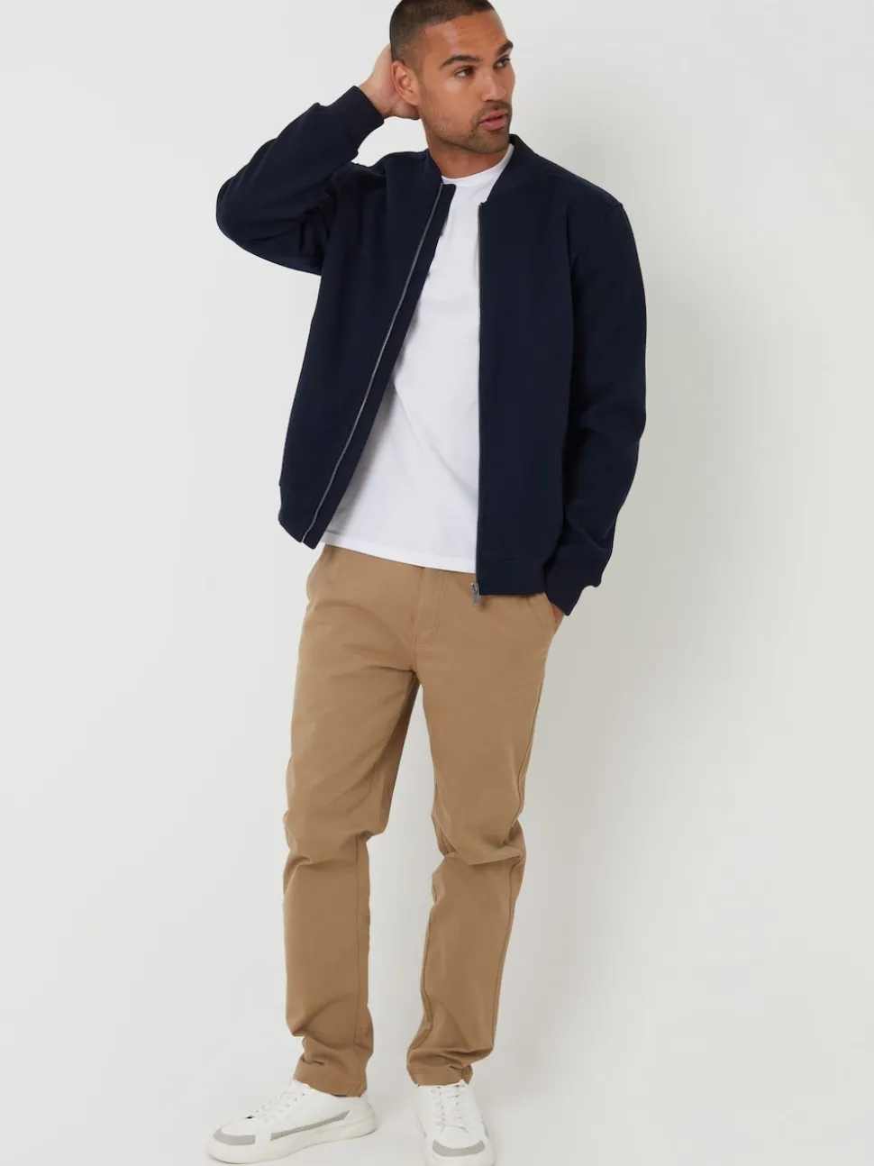Threadbare Navy Faux Wool Brushed Bomber Jacket