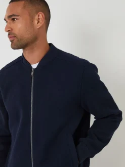 Threadbare Navy Faux Wool Brushed Bomber Jacket