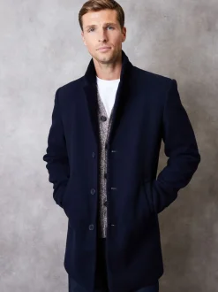 Threadbare Navy Faux Wool Overcoat