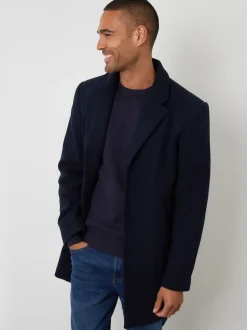 Threadbare Navy Faux Wool Overcoat