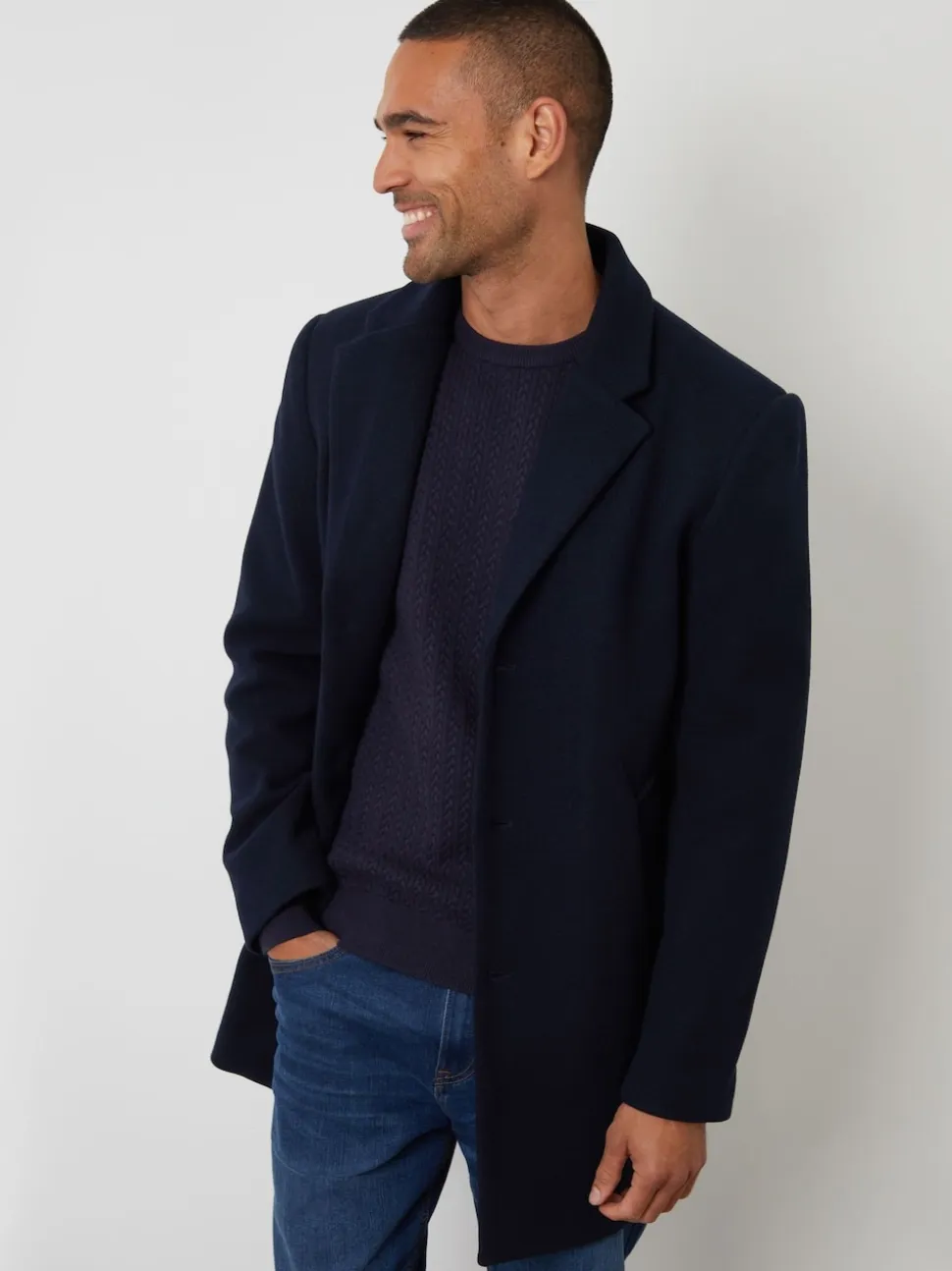 Threadbare Navy Faux Wool Overcoat
