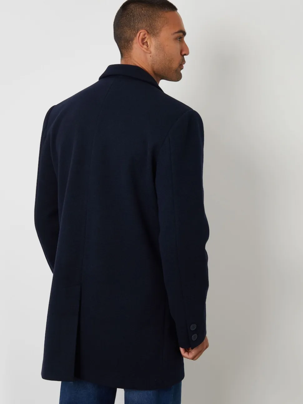 Threadbare Navy Faux Wool Overcoat
