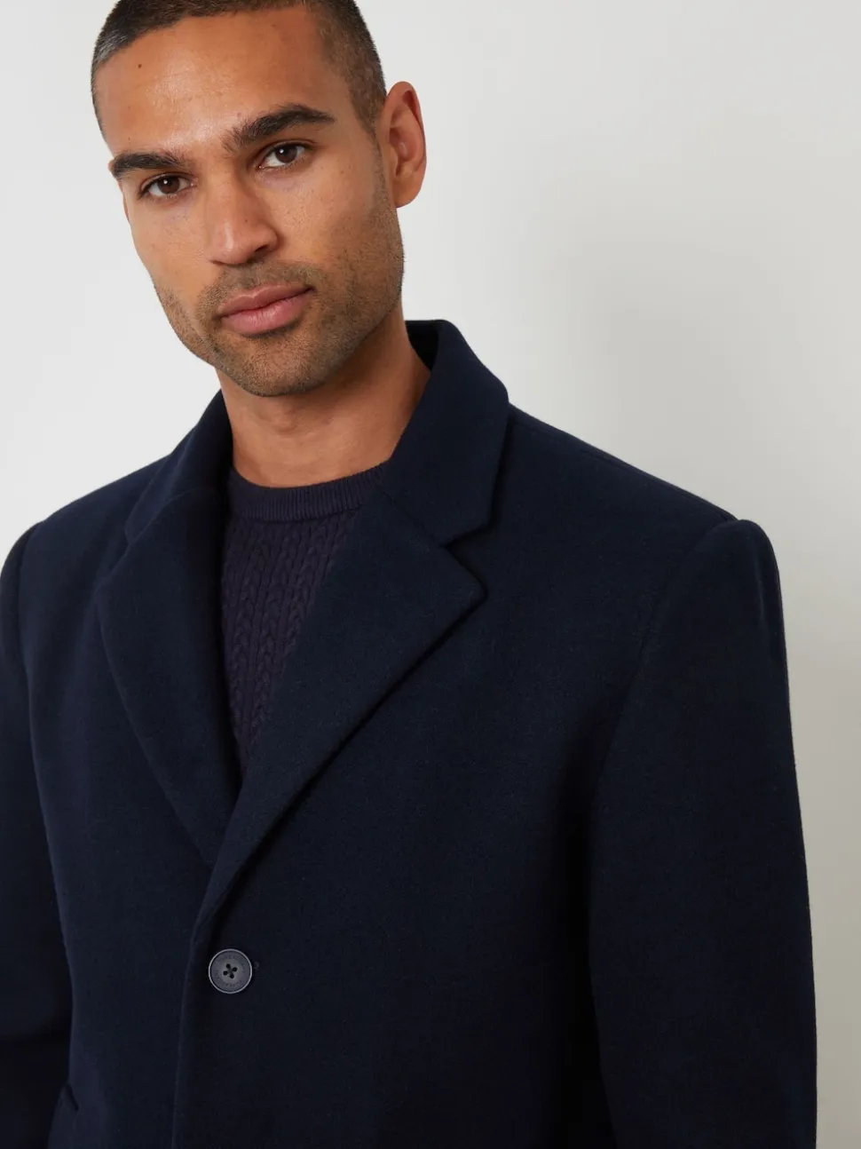 Threadbare Navy Faux Wool Overcoat