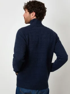 Threadbare Navy Funnel Neck Button Up Knitted Cardigan