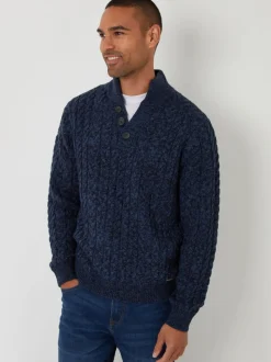 Threadbare Navy Funnel Neck Cable Knit Jumper