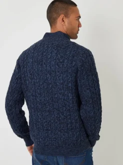 Threadbare Navy Funnel Neck Cable Knit Jumper