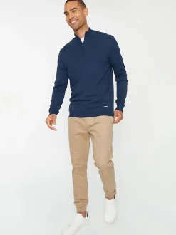 Threadbare Navy Funnel Quarter Zip Knitted Jumper