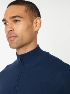 Threadbare Navy Funnel Quarter Zip Knitted Jumper