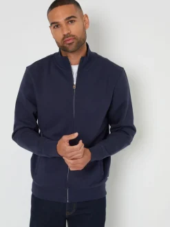 Threadbare Navy Funnel Quarter Zip Through Sweatshirt