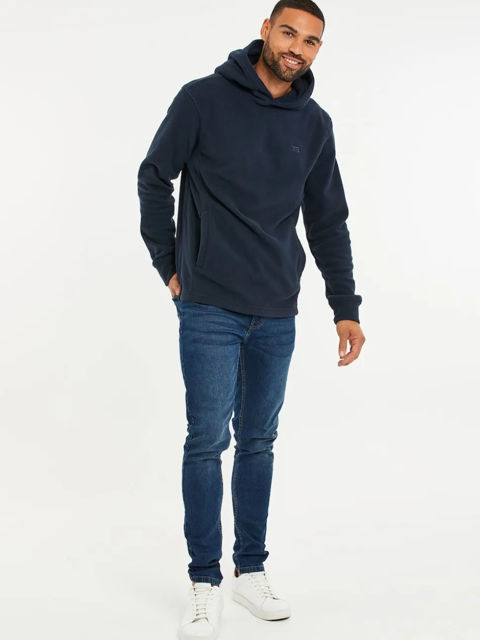 Threadbare Navy Microfleece Overhead Hoodie