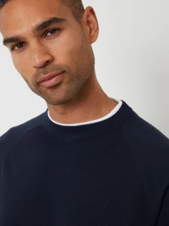 Threadbare Navy Mock T-Shirt Textured Knit Crew Neck Jumper