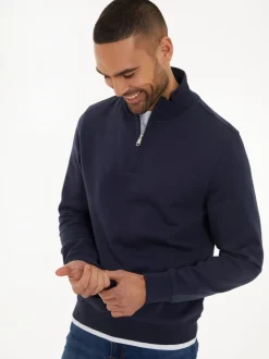Threadbare Navy Mock T-Shirt Quarter Zip Sweatshirt