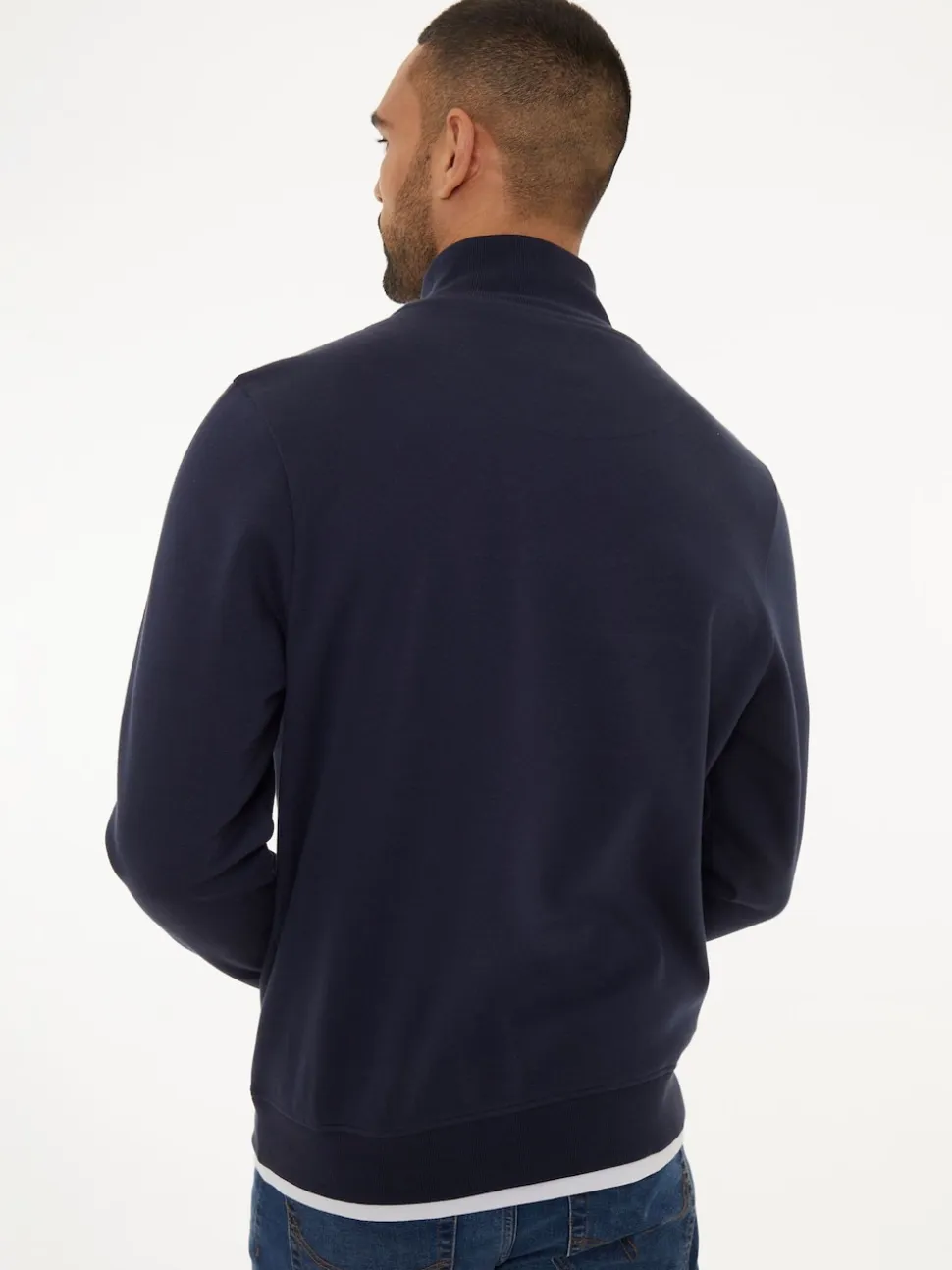 Threadbare Navy Mock T-Shirt Quarter Zip Sweatshirt