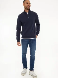 Threadbare Navy Mock T-Shirt Quarter Zip Sweatshirt